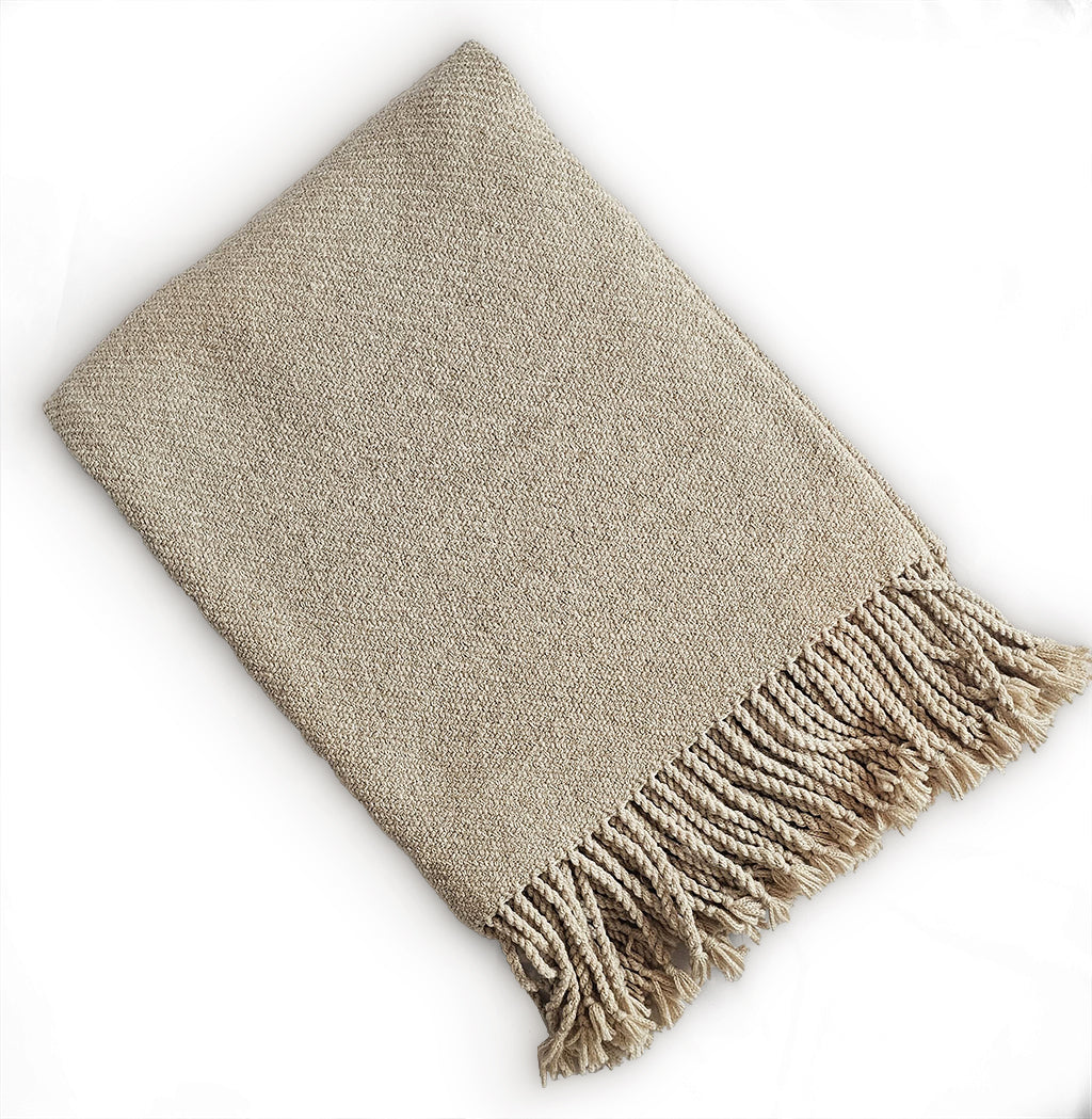 Kulsi Collection - Handloomed Undyed Baby Alpaca & Peruvian Pima Cotton Light Tan Throw Blanket From Peru