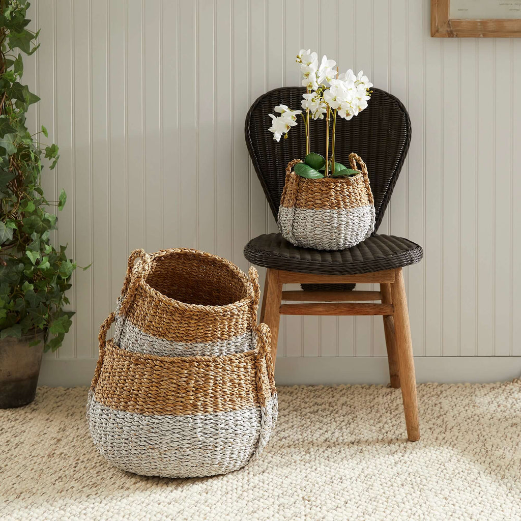Boho Coastal Storage Baskets with Handles (Set of 3)