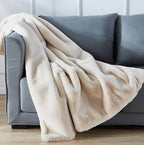 Luxury Beige Chinchilla Faux Fur Throw Blanket