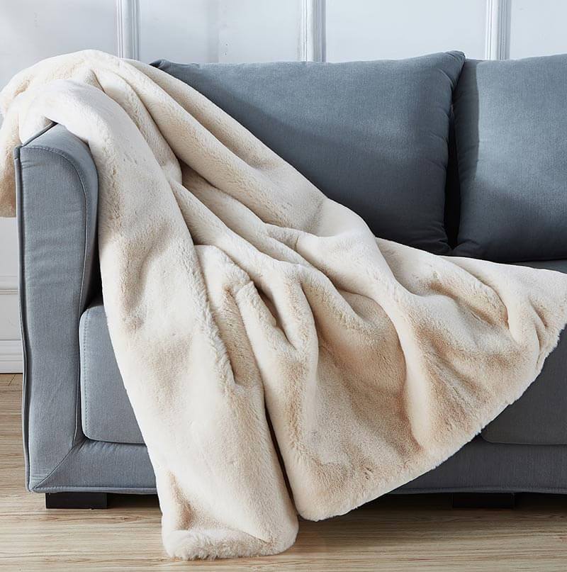 Luxury Beige Chinchilla Faux Fur Throw Blanket