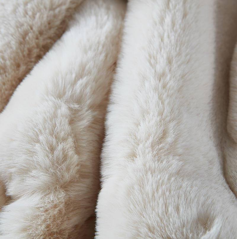 Luxury Beige Chinchilla Faux Fur Throw Blanket