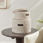 Round Rattan Storage Baskets with Lids (Set of 2)