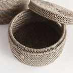 Round Rattan Storage Baskets with Lids (Set of 2)