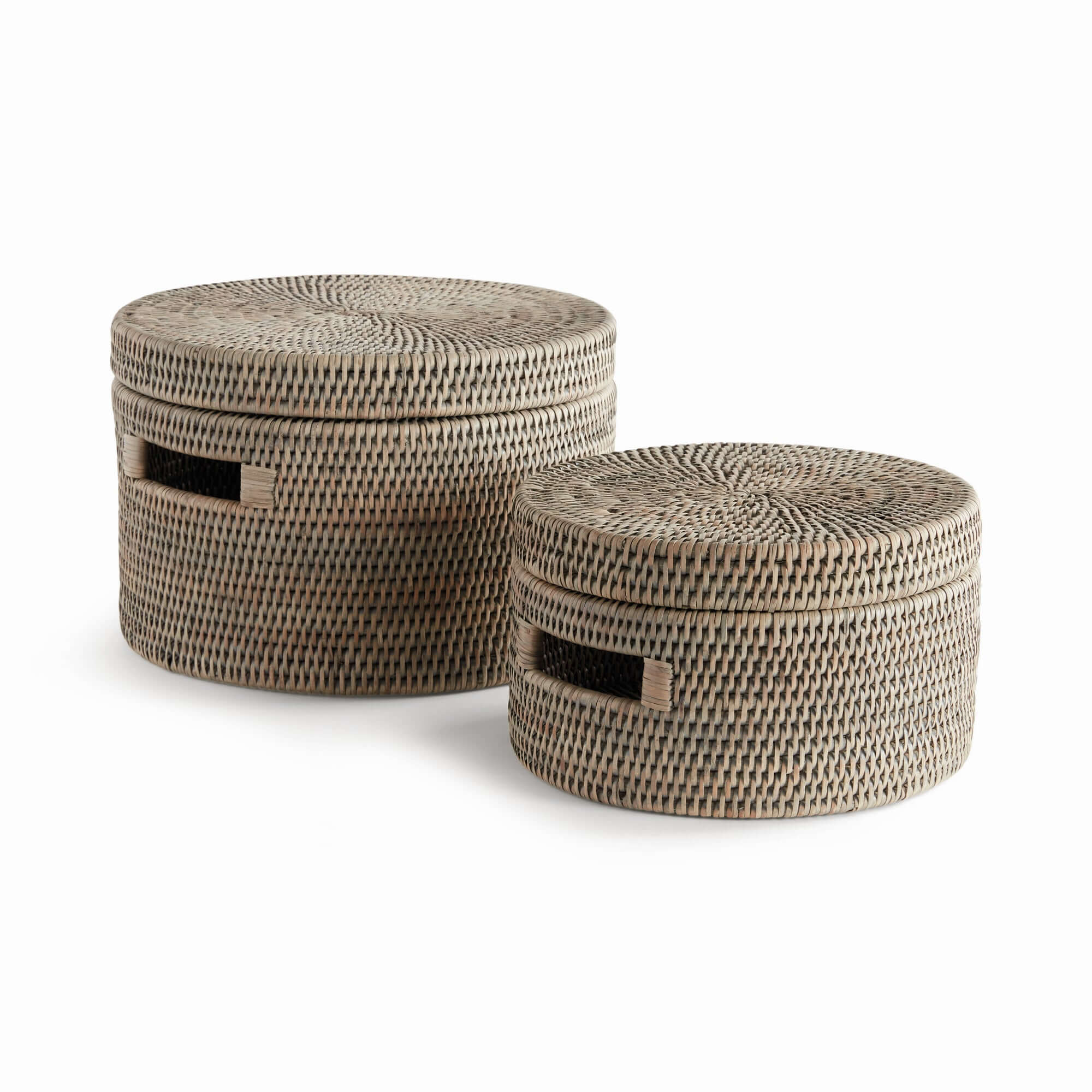 Round Rattan Storage Baskets with Lids (Set of 2)