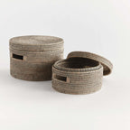 Round Rattan Storage Baskets with Lids (Set of 2)