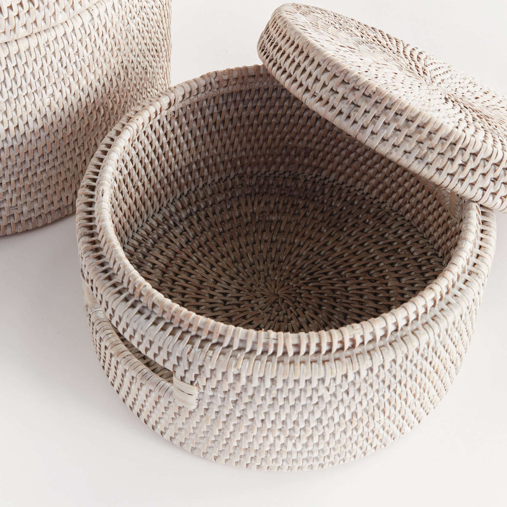 Round Rattan Storage Baskets with Lids (Set of 2)