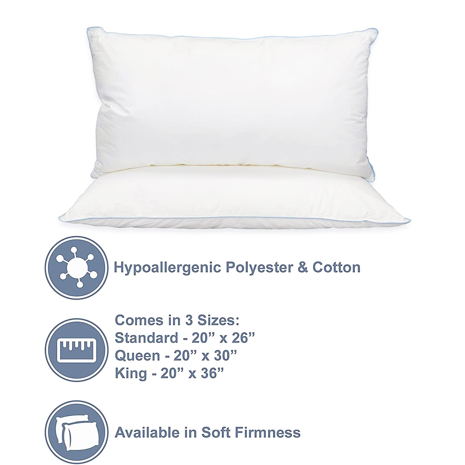 Pillowtex Blue Cord Pillow | One-Size-Fits-Most Versatile Polyester Pillow