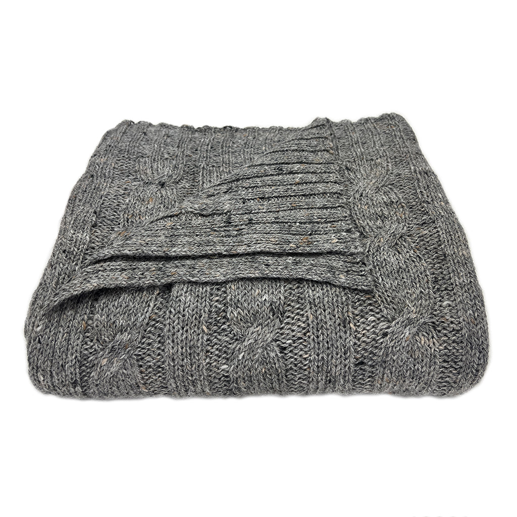 Smokey gray Alpaca Merino Cable Knit Throw Blanket