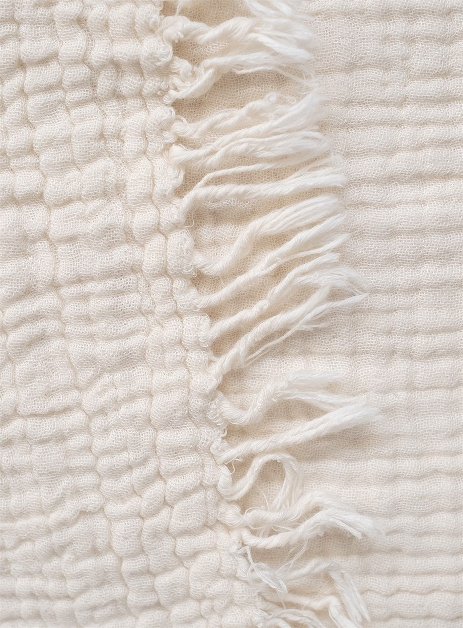 Cotton Beige Boho Throw Blanket