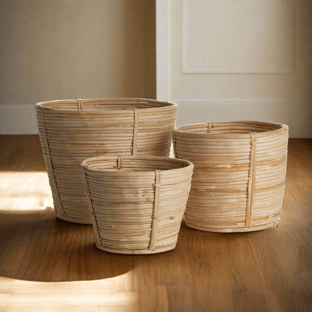 Rattan Storage Baskets for Rustic Organization (Set of 3)
