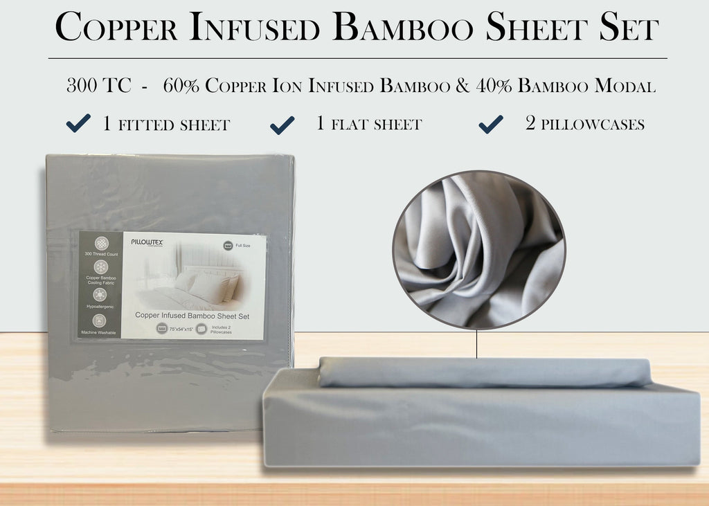 Pillowtex Copper Infused Bamboo Sheet Set | Antimicrobial, Cooling, and Breathable